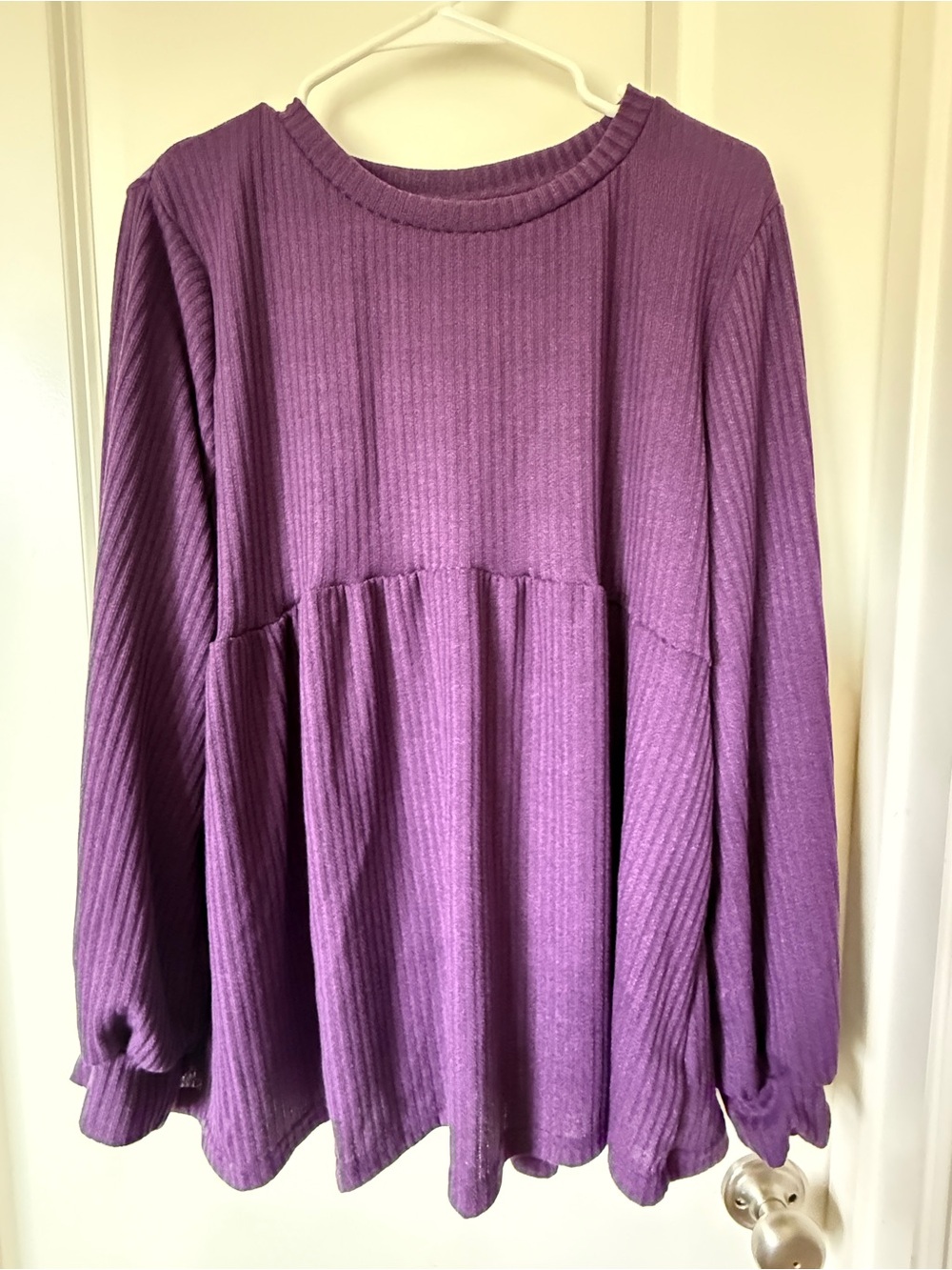 SHEIN Purple Ribbed Long-Sleeve Peplum Tunic